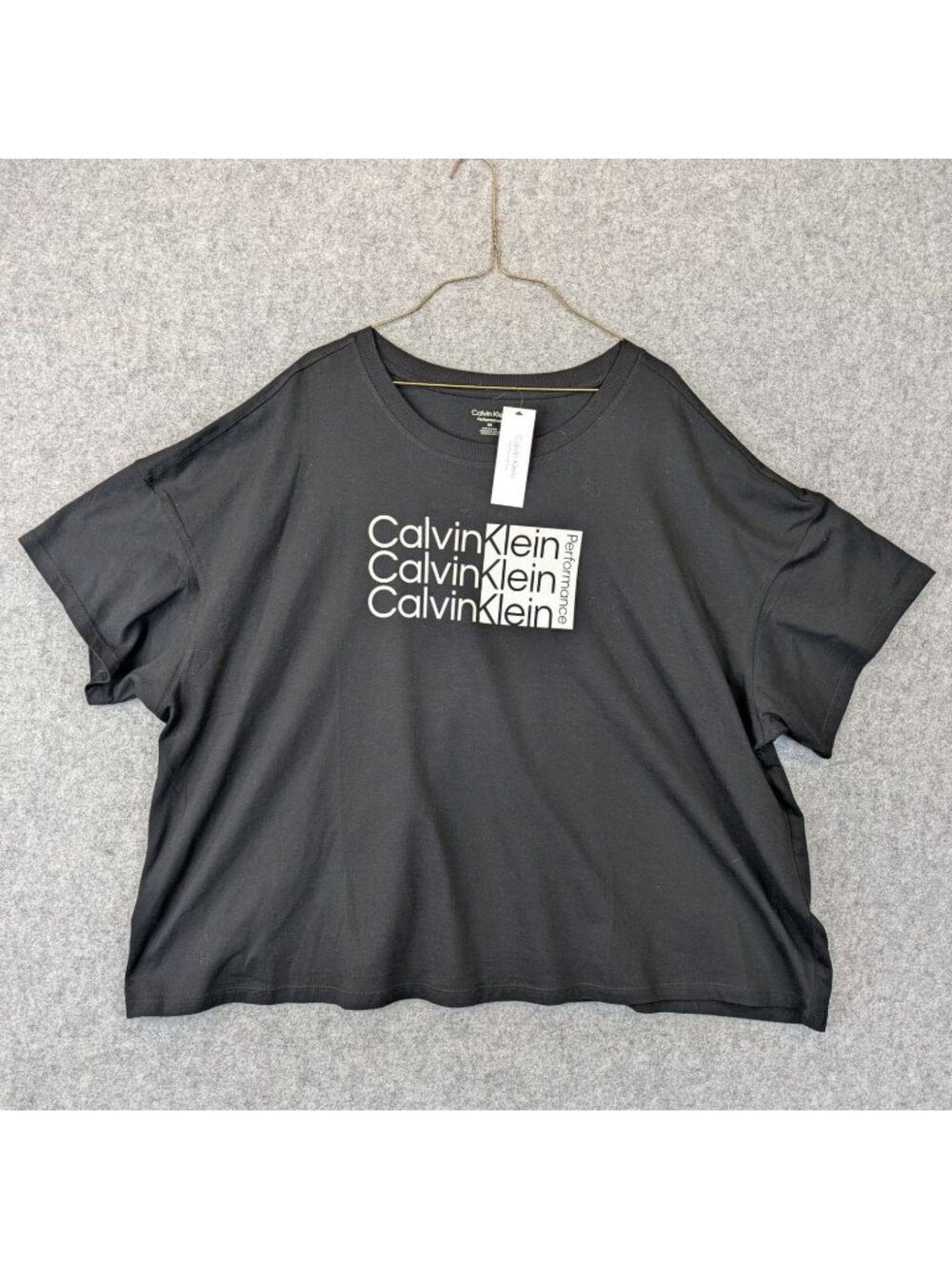 Calvin Klein Performance Crop Graphic Tee Black Boxy Womens 3X NWT CK